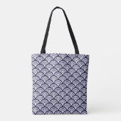 Art Deco Schelpboog Diep Marine Wit Tote Bag (Achterkant)