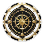 Art Deco Schip Wiel Zwart Wit Goud Nautisch Keramische Knop (Voorkant)