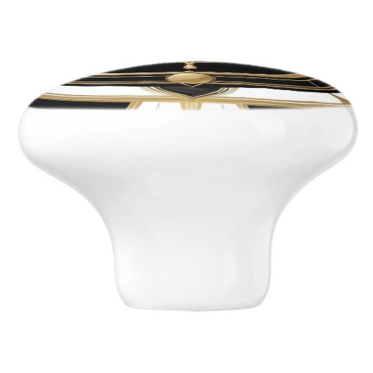 Art Deco Schip Wiel Zwart Wit Goud Nautisch Keramische Knop (Zijkant)