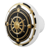 Art Deco Schip Wiel Zwart Wit Goud Nautisch Keramische Knop (Rechts)
