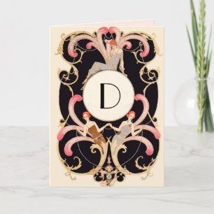 ART DECO SCHOONHEID MODE RODE EDELSTEEN MONOGRAM V KAART