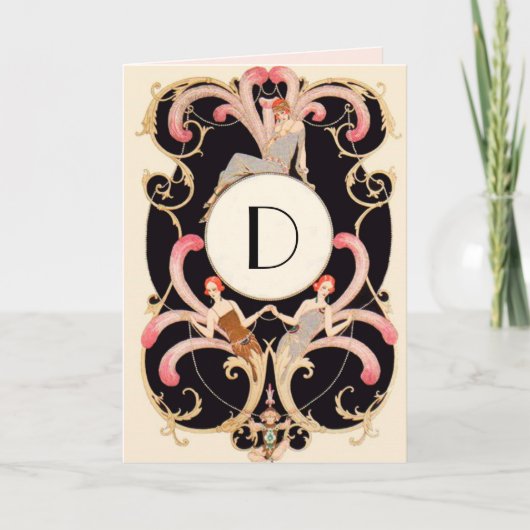 ART DECO SCHOONHEID MODE RODE EDELSTEEN MONOGRAM V KAART (Voorkant)
