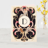 ART DECO SCHOONHEID MODE RODE EDELSTEEN MONOGRAM V KAART (Gele Bloem)