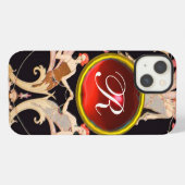 ART DECO SCHOONHEID MODE RODE ROBIJN EDELMONOGRAM iPhone HOESJE (Achterkant horizontaal)
