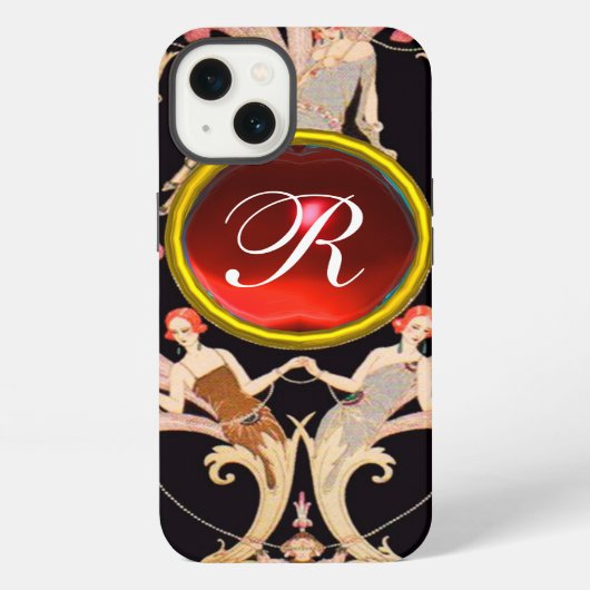 ART DECO SCHOONHEID MODE RODE ROBIJN EDELMONOGRAM iPhone HOESJE (Achterkant)