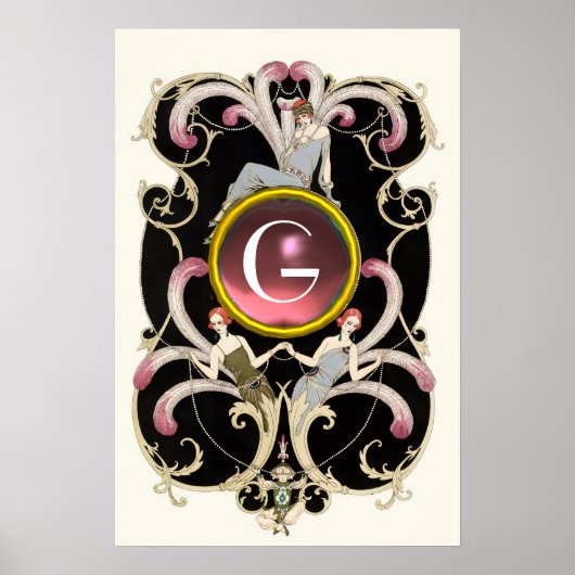 ART DECO SCHOONHEID MODE ROZE EDELE STEEN MONOGRAM POSTER (Voorkant)