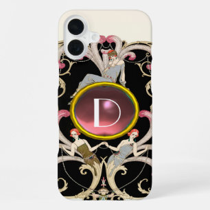 ART DECO SCHOONHEID MODE ROZE EDELSTEEN MONOGRAM iPhone 16 PLUS HOESJE