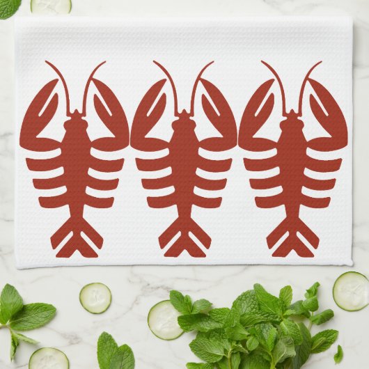  Art Deco Seafood, Lobster in het rood Theedoek (Gevouwen)