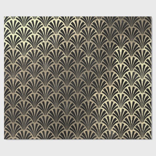 Art Deco Seashell Scale Black Faux Champaigne Gold Cadeaupapier (Vlak)