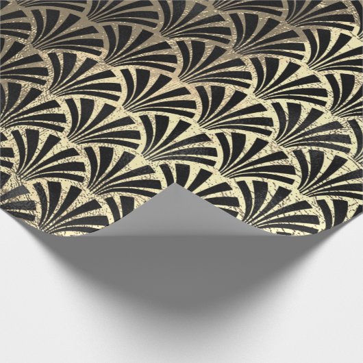 Art Deco Seashell Scale Black Faux Champaigne Gold Cadeaupapier (Hoek)