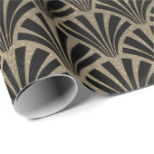 Art Deco Seashell Scale Black Faux Champaigne Gold Cadeaupapier (Rol Hoek)