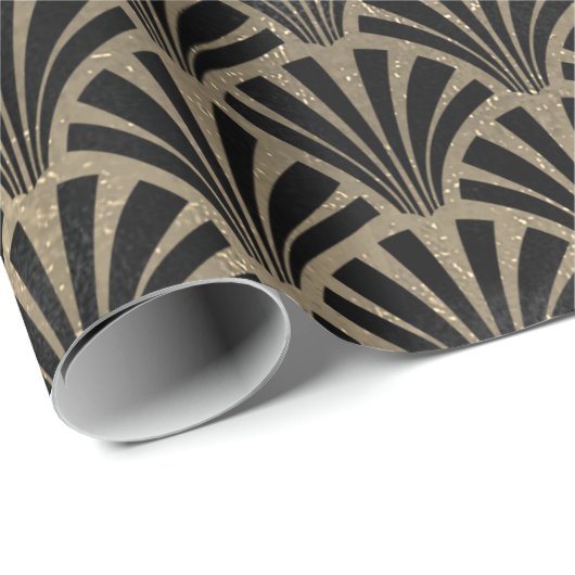 Art Deco Seashell Scale Black Faux Champaigne Gold Cadeaupapier (Rol Hoek)