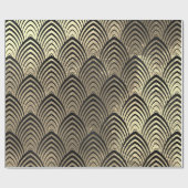 Art Deco Seashell Scales Black Sepia Gold Geometry Cadeaupapier (Vlak)