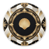 Art Deco Seashell Zwart Wit en Goud Shell Keramische Knop (Voorkant)