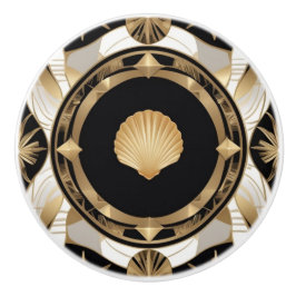 Art Deco Seashell Zwart Wit en Goud Shell Keramische Knop
