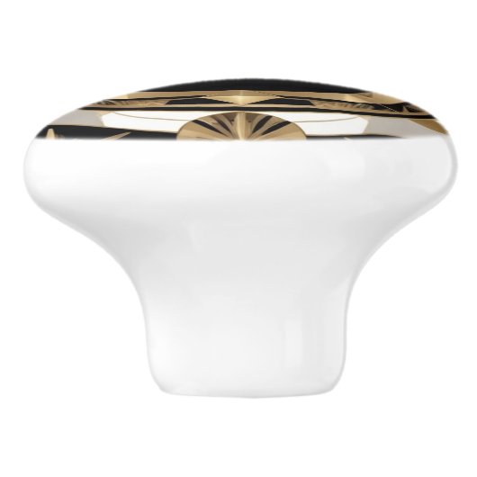 Art Deco Seashell Zwart Wit en Goud Shell Keramische Knop (Zijkant)