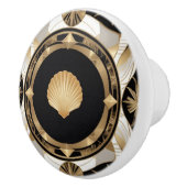 Art Deco Seashell Zwart Wit en Goud Shell Keramische Knop (Rechts)