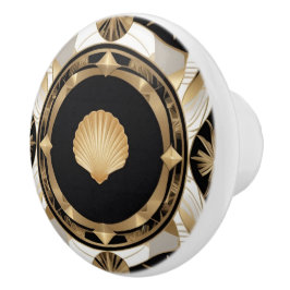 Art Deco Seashell Zwart Wit en Goud Shell Keramische Knop