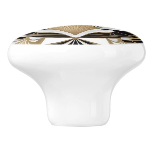 Art Deco Seashell Zwart Wit en Goud Shell Keramische Knop (Zijkant)