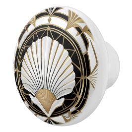 Art Deco Seashell Zwart Wit en Goud Shell Keramische Knop