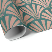 Art Deco Seashells Scales Roos Gold Copper Blauwgr Cadeaupapier (Rol Hoek)