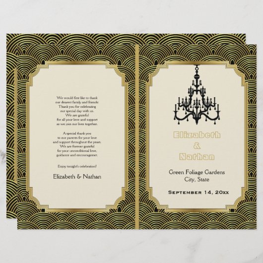 Art Deco seigaiha chandelier goudtrouwprogramma (Voorkant / Achterkant)