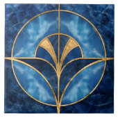 Art Deco Shell - Blauw Marmer & Goud Tegeltje (Voorkant)