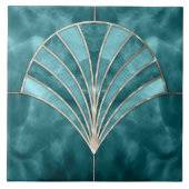 Art Deco Shell - Blauw Marmer & Parel Tegeltje (Voorkant)
