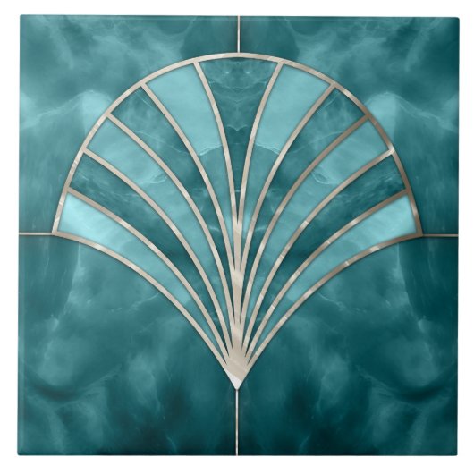 Art Deco Shell - Blauw Marmer & Parel Tegeltje (Voorkant)