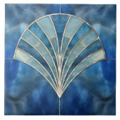 Art Deco Shell - Blauw Marmer & Parel Tegeltje (Voorkant)