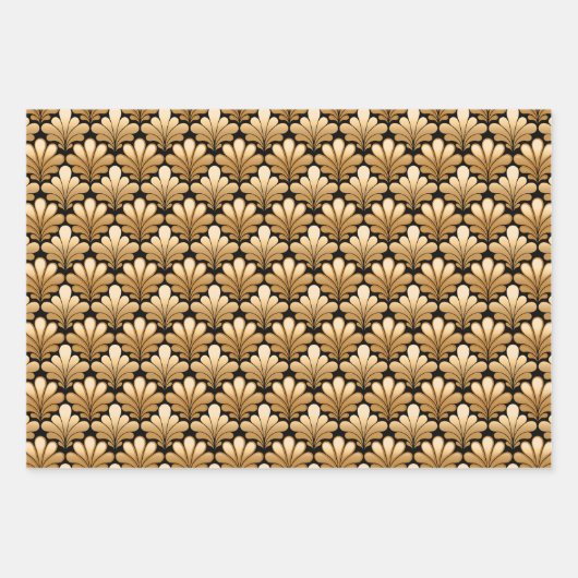 Art Deco Shell Pattern, Copper, Silver en Gold  Inpakpapier Vel (Voorkant 3)