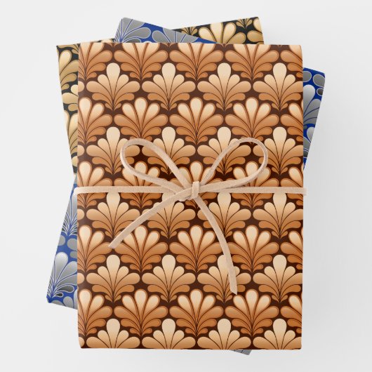 Art Deco Shell Pattern, Copper, Silver en Gold Inpakpapier Vel (In situ)