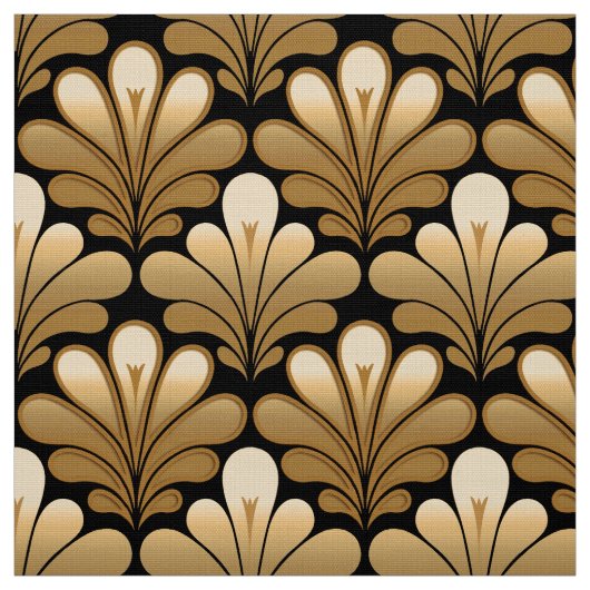Art Deco Shell Pattern, Gold en Black Stof (Swatch)