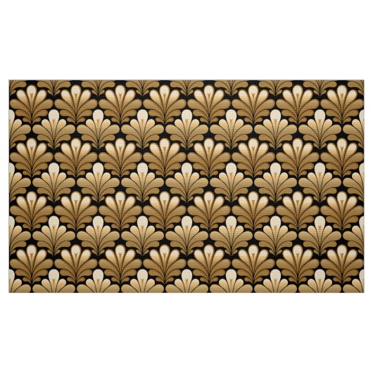Art Deco Shell Pattern, Gold en Black Stof (Fat Quarter)