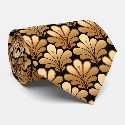 Art Deco Shell Pattern, Gold en Black Stropdas (Opgerold)