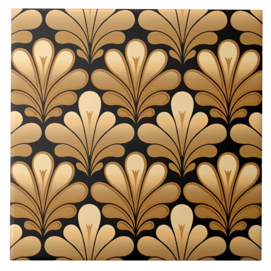 Art Deco Shell Pattern, Gold en Black Tegeltje (Voorkant)