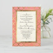 Art Deco Shell Pattern Gouden Waterverf Bruiloft Kaart (Staand voorkant)