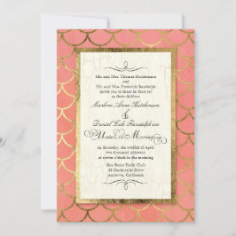 Art Deco Shell Pattern Gouden Waterverf Bruiloft Kaart