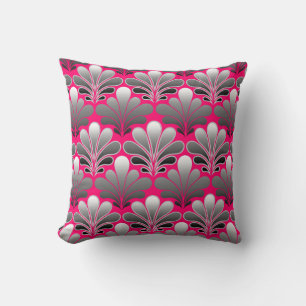 Art Deco Shell Pattern, Grey and Fuchsia Pink Kussen