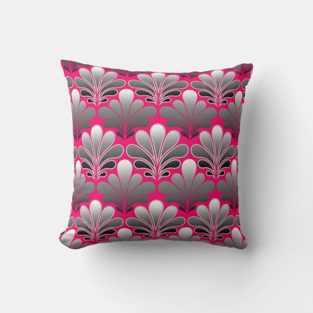 Art Deco Shell Pattern, Grey and Fuchsia Pink Kussen (Voorkant)