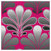 Art Deco Shell Pattern, Grey and Fuchsia Pink Stof (Close Up)