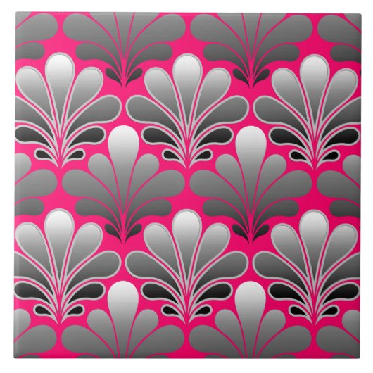 Art Deco Shell Pattern, Grey and Fuchsia Pink Tegeltje (Voorkant)