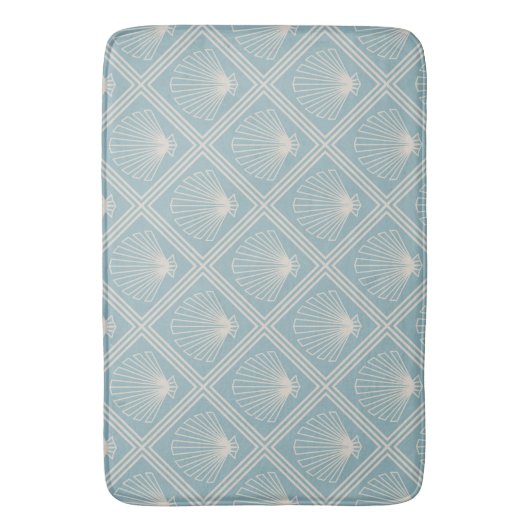 Art Deco Shell Pattern in Duck Egg Blue en beige Badmat (Voorkant Verticaal)