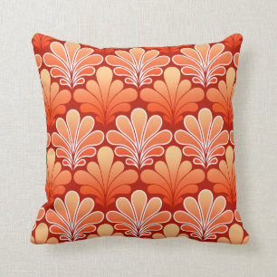 Art Deco Shell Pattern, Mandarijns Oranje Kussen