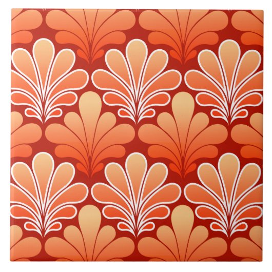 Art Deco Shell Pattern, Mandarijns Oranje Tegeltje (Voorkant)