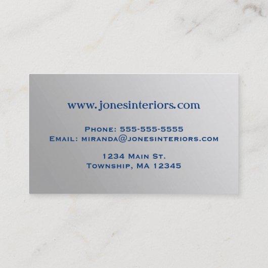 Art Deco Shell Pattern, Silver and Cobalt Blue Bu Visitekaartje (Achterkant)