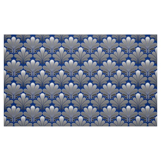 Art Deco Shell Pattern, Silver and Cobalt Blue Stof (Fat Quarter)
