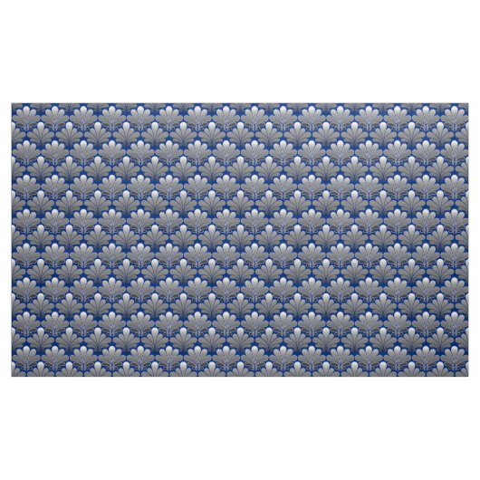 Art Deco Shell Pattern, Silver and Cobalt Blue Stof (Yard (91,4 cm))