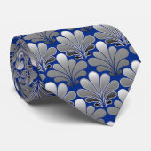 Art Deco Shell Pattern, Silver and Cobalt Blue Stropdas (Opgerold)