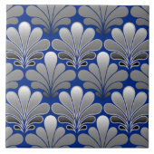 Art Deco Shell Pattern, Silver and Cobalt Blue Tegeltje (Voorkant)